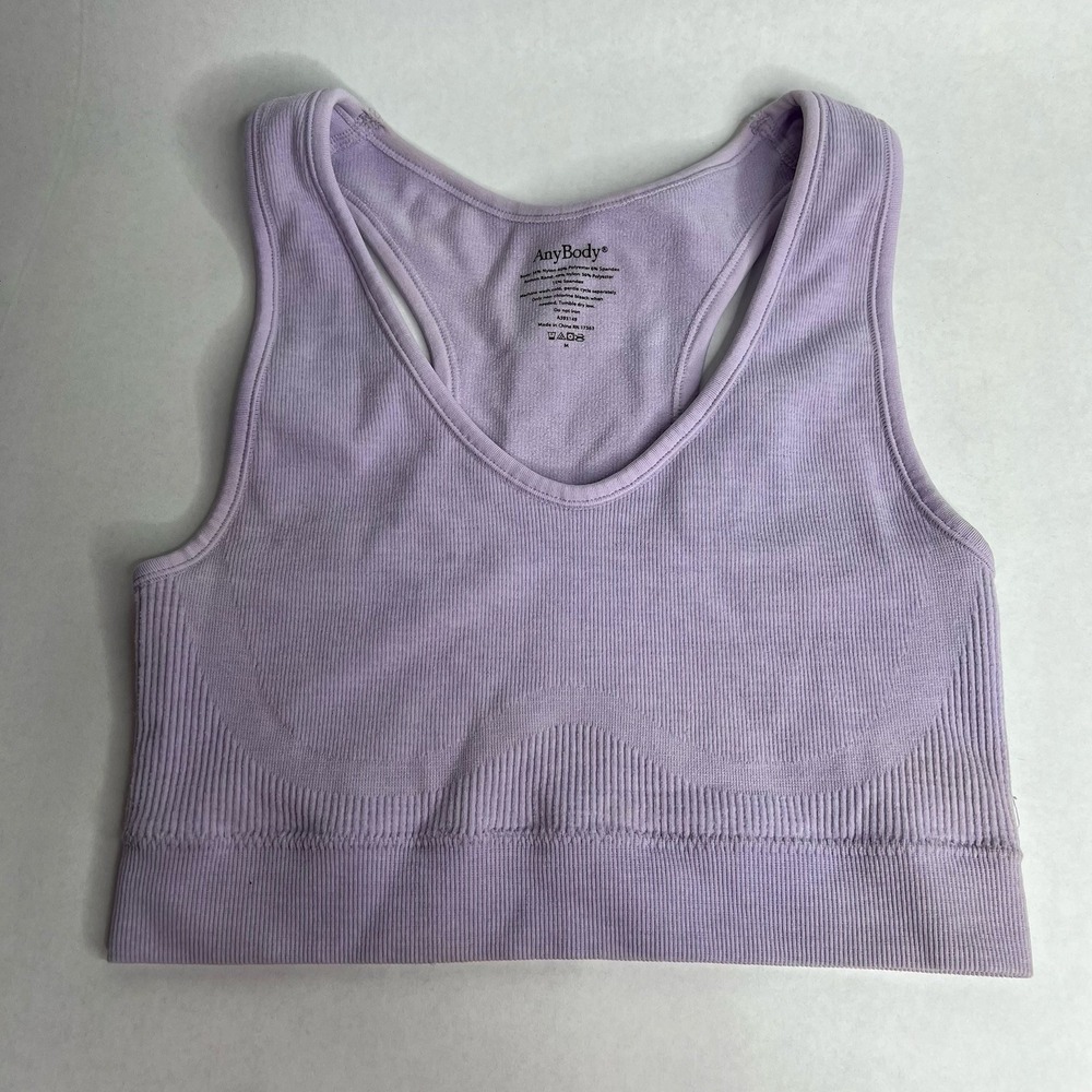 AnyBody Intimates Racerback Bra Lavender Ribbed Size Medium M Comfort 22"-36"